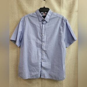 Denim &Flower Men's Blue Polka Dot Button Down Short Sleeve Shirt Slim Size XL